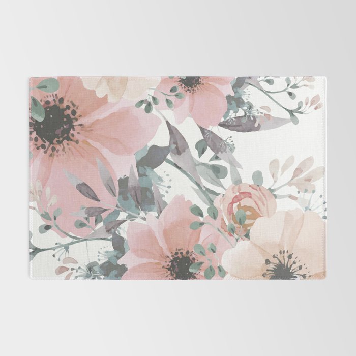 Watercolor, Blush Pink and Peach, Floral Prints Rug Gallery Image 2