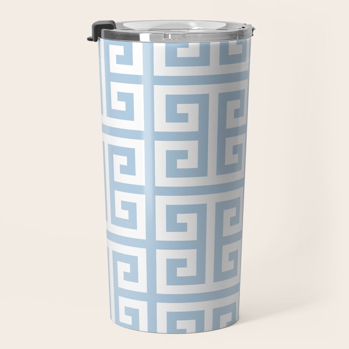 Large Light Blue Greek Key Pattern Travel Mug Gallery Image 3