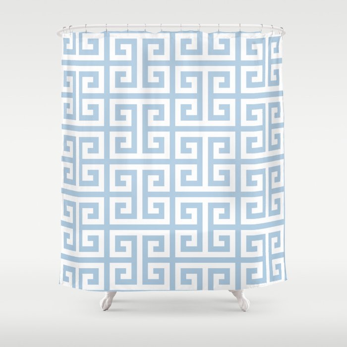 Large Light Blue Greek Key Pattern Shower Curtain Gallery Image 1