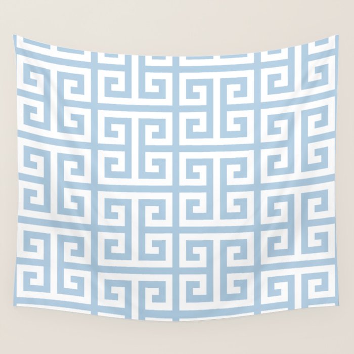 Large Light Blue Greek Key Pattern Wall Tapestry Gallery Image 1