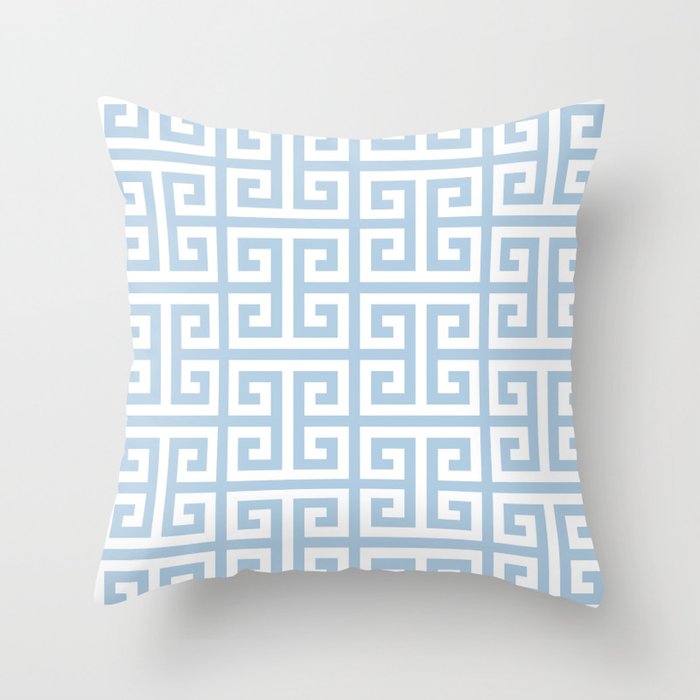 Large Light Blue Greek Key Pattern Throw Pillow