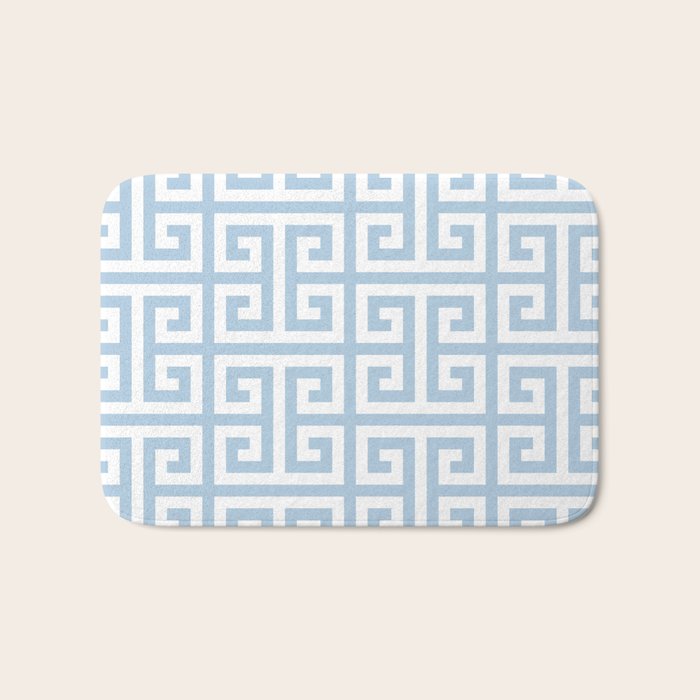 Large Light Blue Greek Key Pattern Bath Mat Gallery Image 1