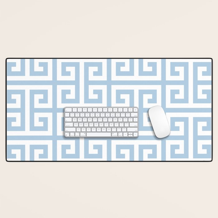Large Light Blue Greek Key Pattern Desk Mat Gallery Image 1