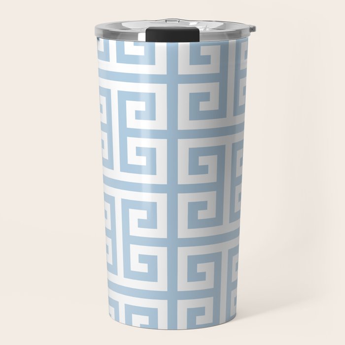 Large Light Blue Greek Key Pattern Travel Mug Gallery Image 1