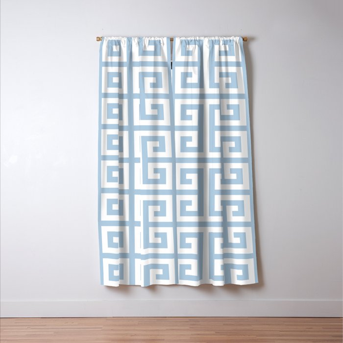 Large Light Blue Greek Key Pattern Window Curtain Gallery Image 3