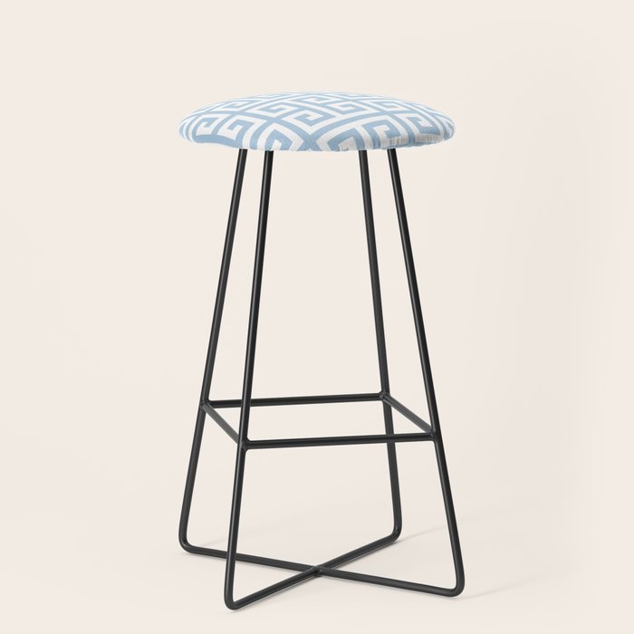 Large Light Blue Greek Key Pattern Stool Gallery Image 1