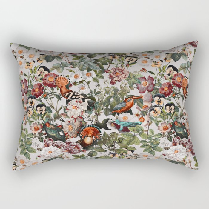 Floral Symphony with Birds Rectangular Pillow Gallery Image 1