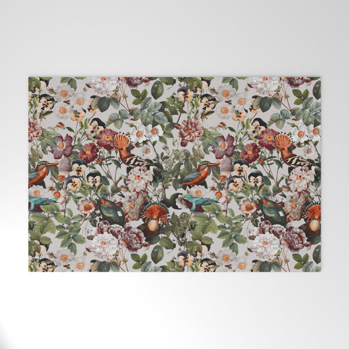 Floral Symphony with Birds Welcome Mat Gallery Image 1