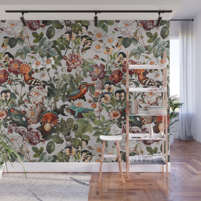 Floral Symphony with Birds Wall Mural Gallery Image 1