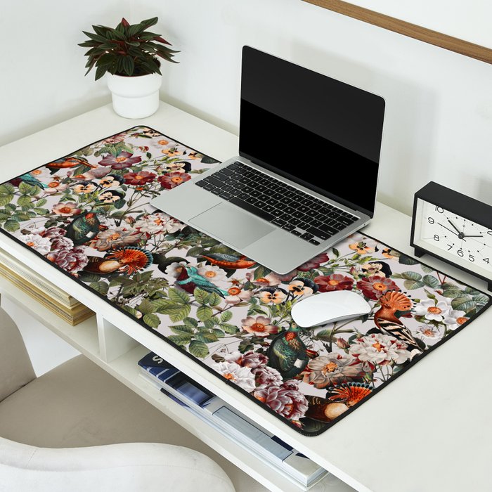 Floral Symphony with Birds Desk Mat Gallery Image 2