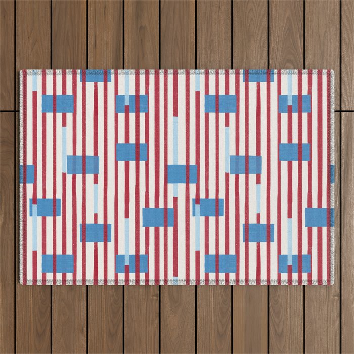 Playful Stripes and Blocks Geometric Pattern Outdoor Rug Gallery Image 1