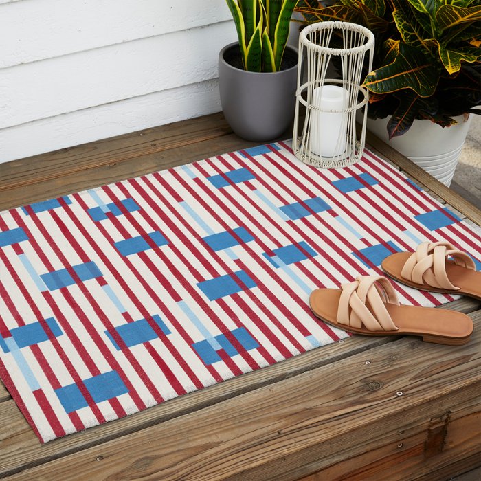 Playful Stripes and Blocks Geometric Pattern Outdoor Rug Gallery Image 2