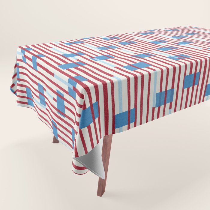 Playful Stripes and Blocks Geometric Pattern Tablecloth Gallery Image 1