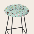 Horses and Small Flowers, Mint Blue, Horse Decor, Floral Print, Horse Art Stool Gallery Image 2