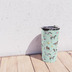 Horses and Small Flowers, Mint Blue, Horse Decor, Floral Print, Horse Art Travel Mug Gallery Image 4