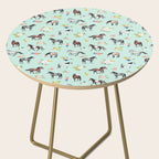 Horses and Small Flowers, Mint Blue, Horse Decor, Floral Print, Horse Art Side Table Gallery Image 2