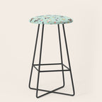 Horses and Small Flowers, Mint Blue, Horse Decor, Floral Print, Horse Art Stool Gallery Image 1