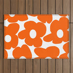 Orange Retro Flowers White Background #decor #society6 #buyart Outdoor Rug Gallery Image 1