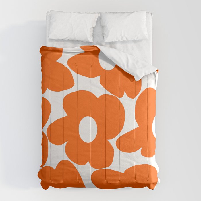 Orange Retro Flowers White Background #decor #society6 #buyart Comforter Gallery Image 1