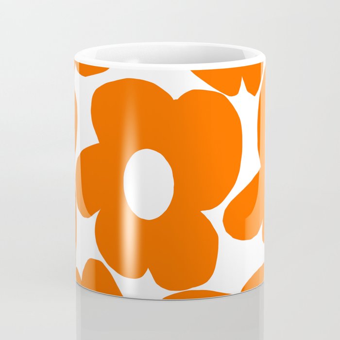 Orange Retro Flowers White Background #decor #society6 #buyart Coffee Mug Gallery Image 4