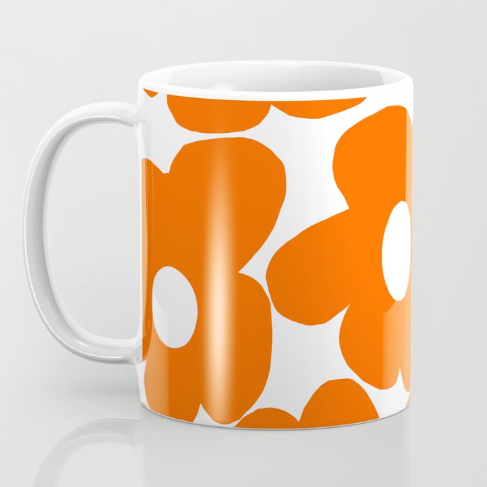 Orange Retro Flowers White Background #decor #society6 #buyart Coffee Mug Gallery Image 3