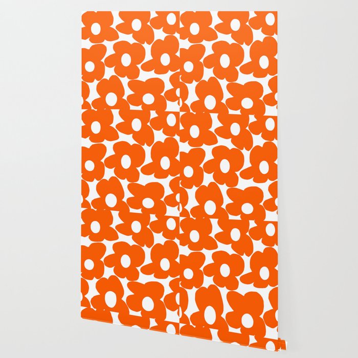 Orange Retro Flowers White Background #decor #society6 #buyart Wallpaper Gallery Image 2