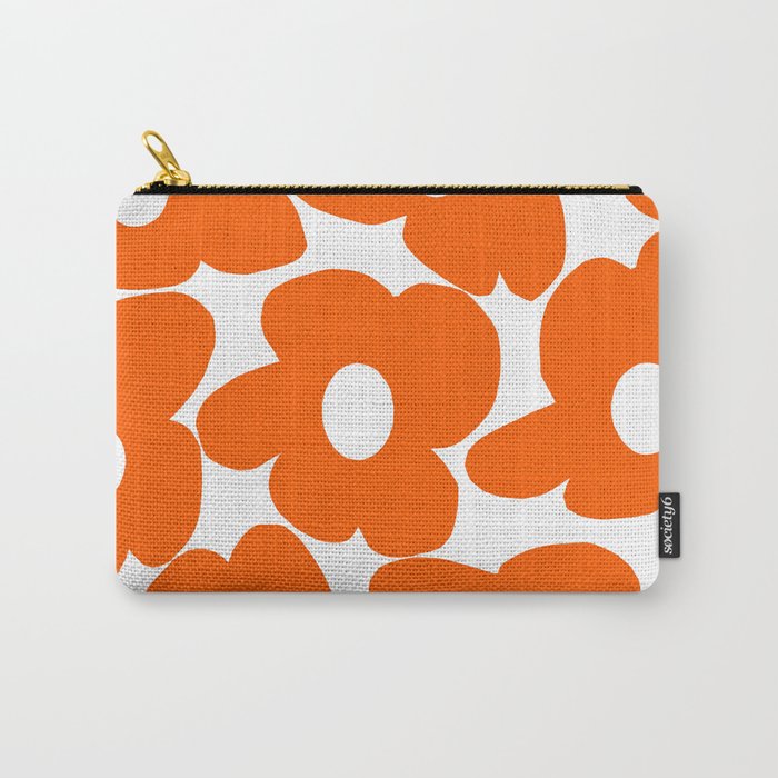 Orange Retro Flowers White Background #decor #society6 #buyart Carry All Pouch Gallery Image 1