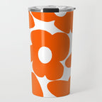 Orange Retro Flowers White Background #decor #society6 #buyart Travel Mug Gallery Image 1
