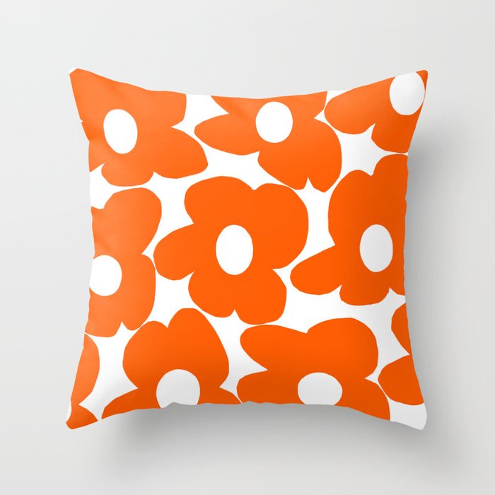 Orange Retro Flowers White Background #decor #society6 #buyart Throw Pillow Gallery Image 1