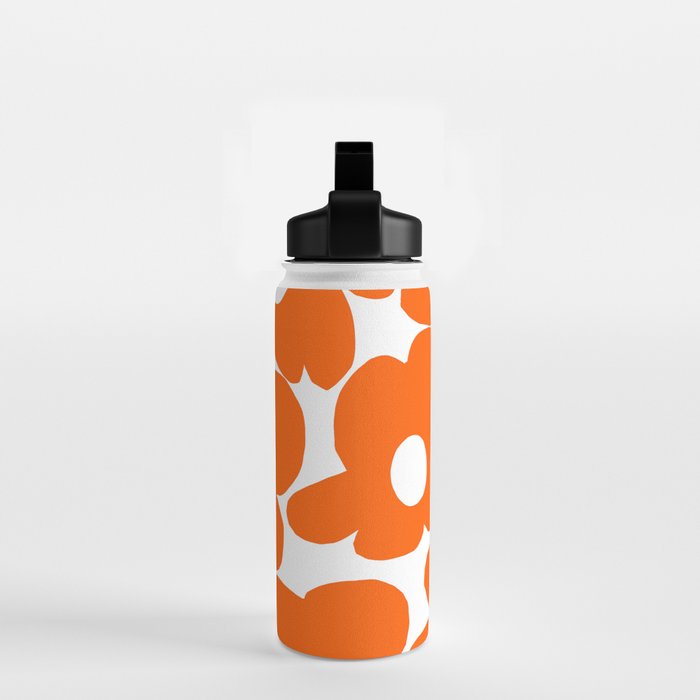 Orange Retro Flowers White Background #decor #society6 #buyart Water Bottle Gallery Image 2