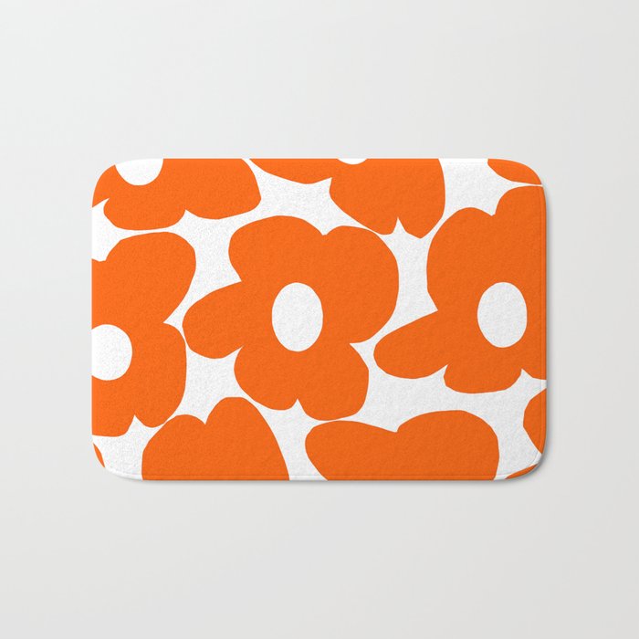 Orange Retro Flowers White Background #decor #society6 #buyart Bath Mat Gallery Image 1