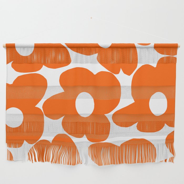 Orange Retro Flowers White Background #decor #society6 #buyart Wall Hanging Gallery Image 1