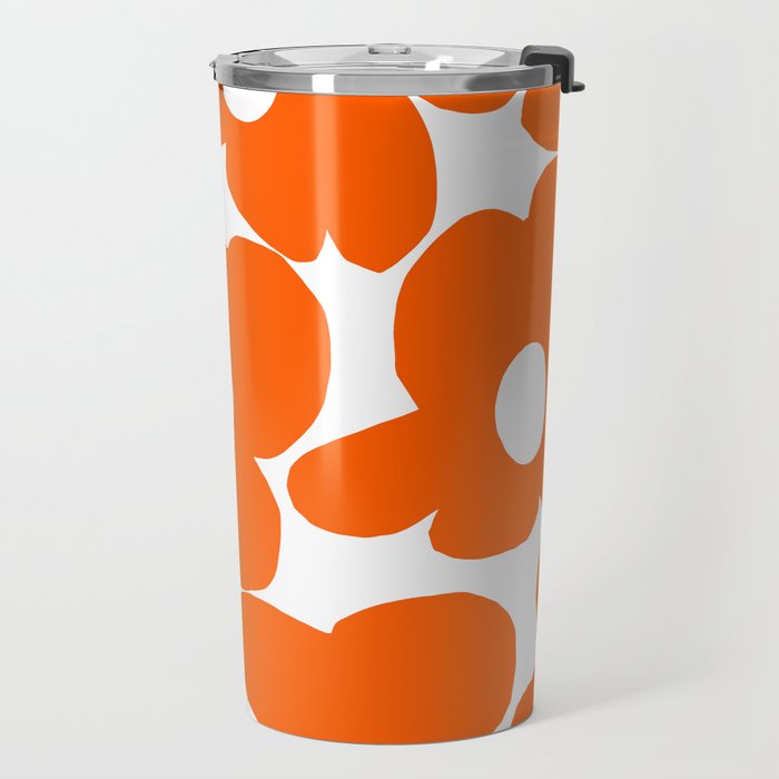 Orange Retro Flowers White Background #decor #society6 #buyart Travel Mug Gallery Image 2