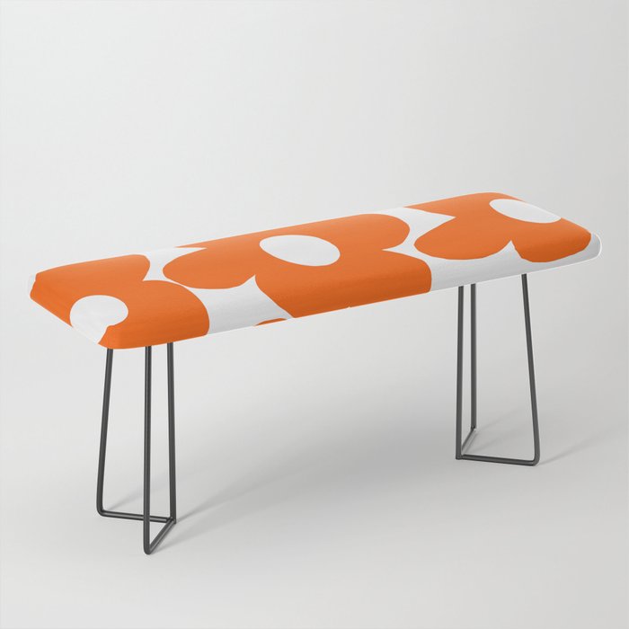 Orange Retro Flowers White Background #decor #society6 #buyart Bench Gallery Image 1