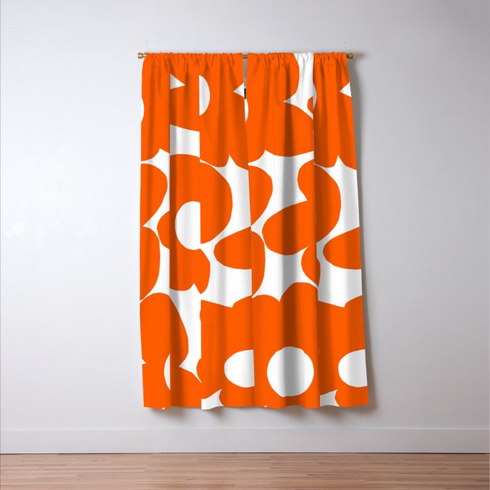 Orange Retro Flowers White Background #decor #society6 #buyart Window Curtain Gallery Image 3