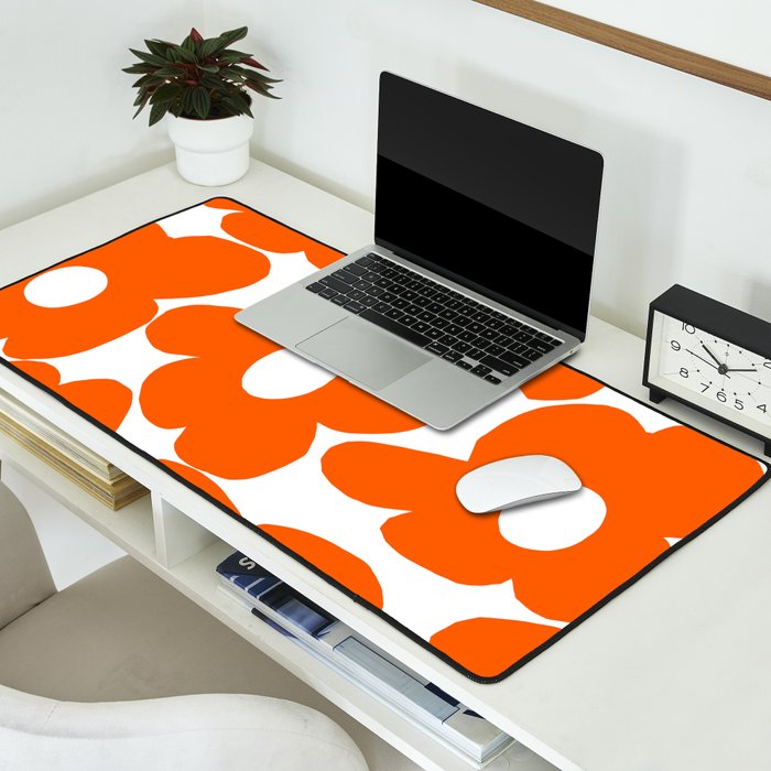 Orange Retro Flowers White Background #decor #society6 #buyart Desk Mat Gallery Image 2