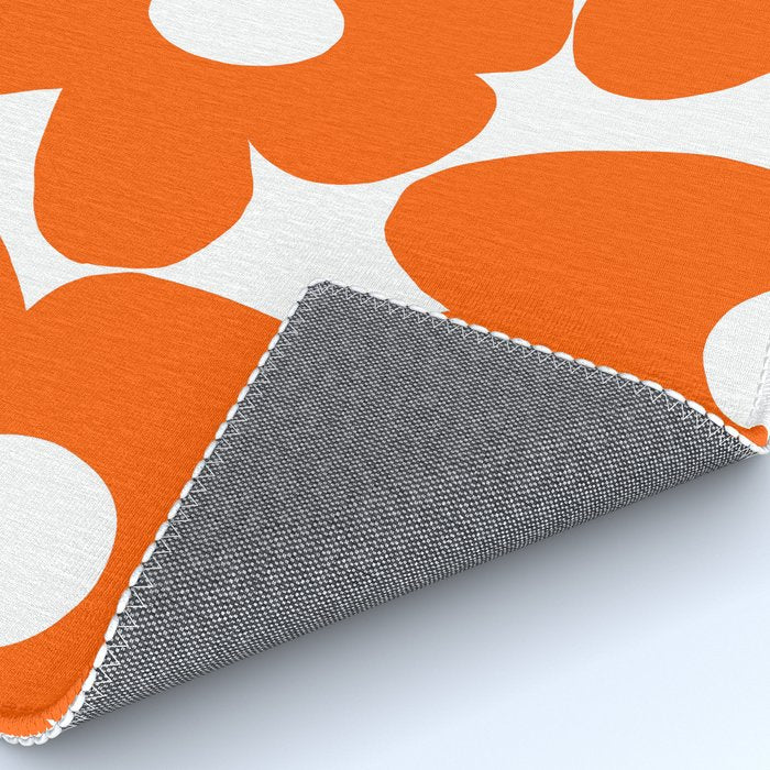 Orange Retro Flowers White Background #decor #society6 #buyart Rug Gallery Image 4
