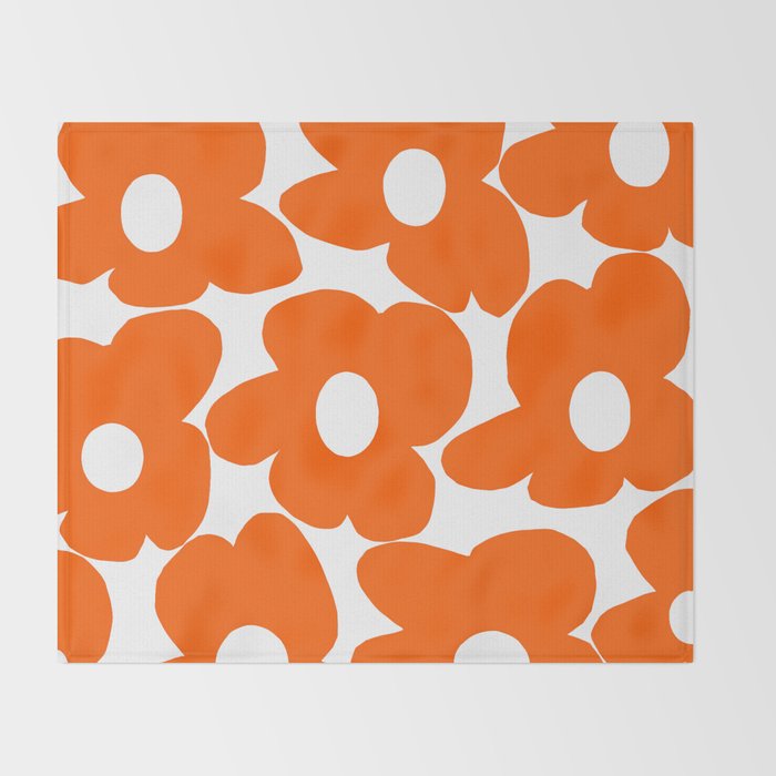 Orange Retro Flowers White Background #decor #society6 #buyart Throw Blanket Gallery Image 2