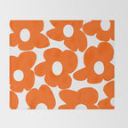 Orange Retro Flowers White Background #decor #society6 #buyart Throw Blanket Gallery Image 2