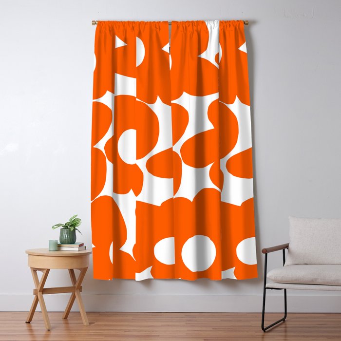 Orange Retro Flowers White Background #decor #society6 #buyart Window Curtain Gallery Image 1