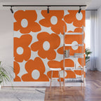 Orange Retro Flowers White Background #decor #society6 #buyart Wall Mural Gallery Image 1