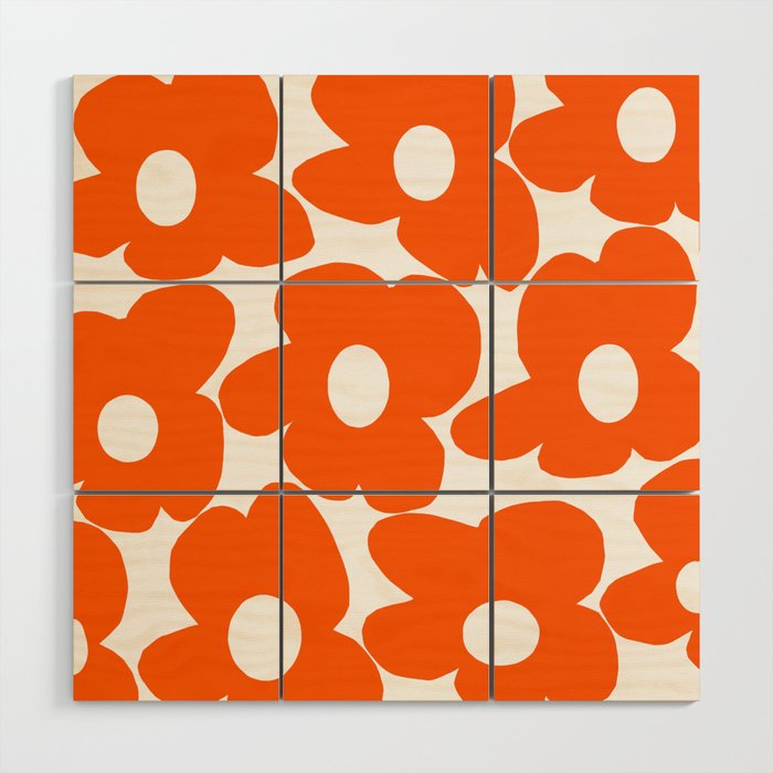 Orange Retro Flowers White Background #decor #society6 #buyart Wood Wall Art Gallery Image 1