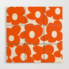 Orange Retro Flowers White Background #decor #society6 #buyart Wood Wall Art Gallery Image 1