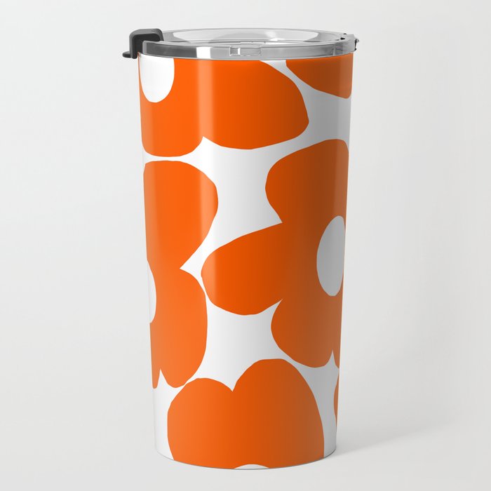 Orange Retro Flowers White Background #decor #society6 #buyart Travel Mug Gallery Image 3