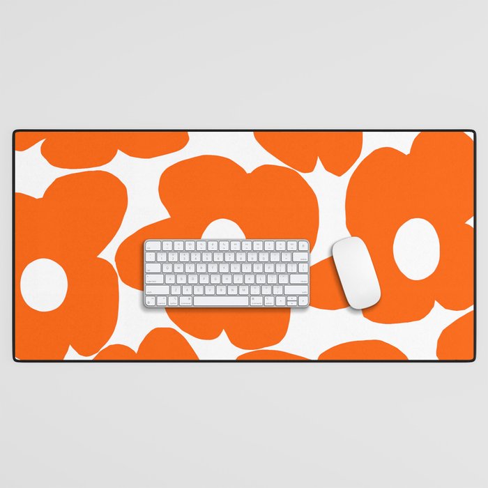 Orange Retro Flowers White Background #decor #society6 #buyart Desk Mat Gallery Image 1