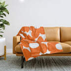 Orange Retro Flowers White Background #decor #society6 #buyart Throw Blanket Gallery Image 1