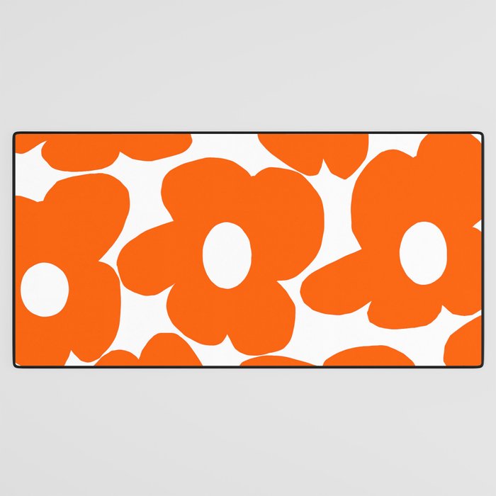 Orange Retro Flowers White Background #decor #society6 #buyart Desk Mat Gallery Image 3