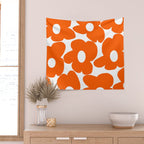 Orange Retro Flowers White Background #decor #society6 #buyart Wall Tapestry Gallery Image 2