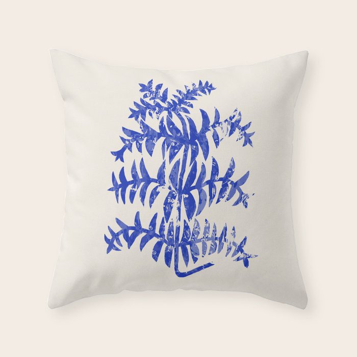 Blue leaves, Flower market print, Botanical poster, Floral wall art, Boho poster Throw Pillow Gallery Image 1