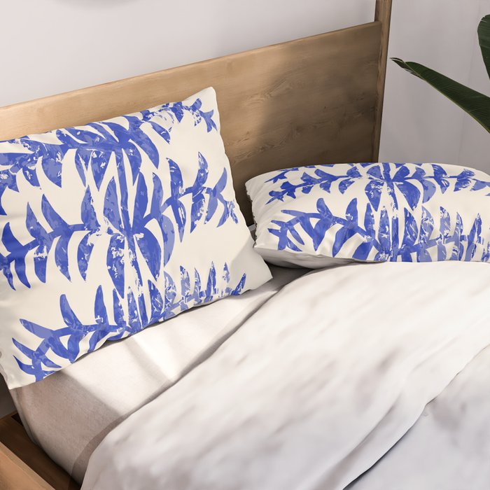 Blue leaves, Flower market print, Botanical poster, Floral wall art, Boho poster Pillow Sham Gallery Image 2